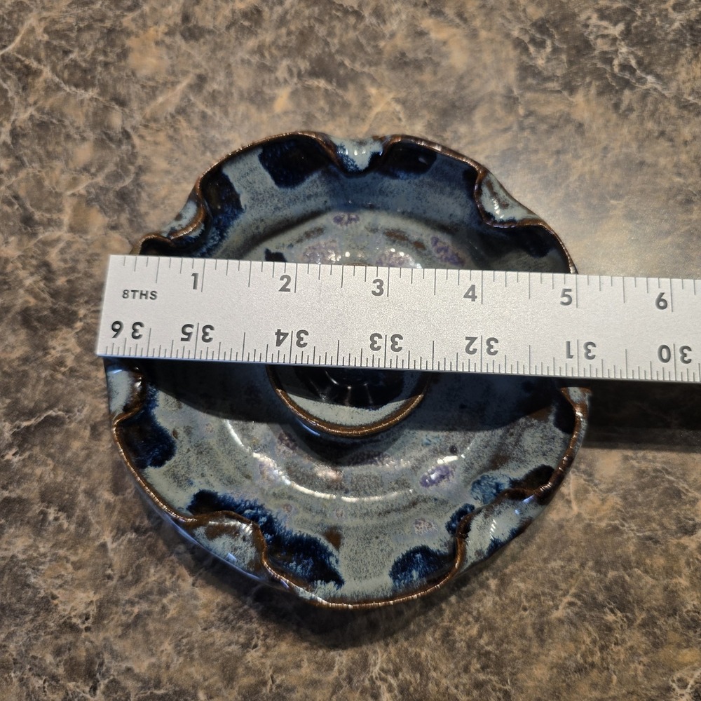 Handmade Studio Pottery‎ Ashtray Signed Blue & Brown Glazed Ceramic, 5" - Picture 4 of 4